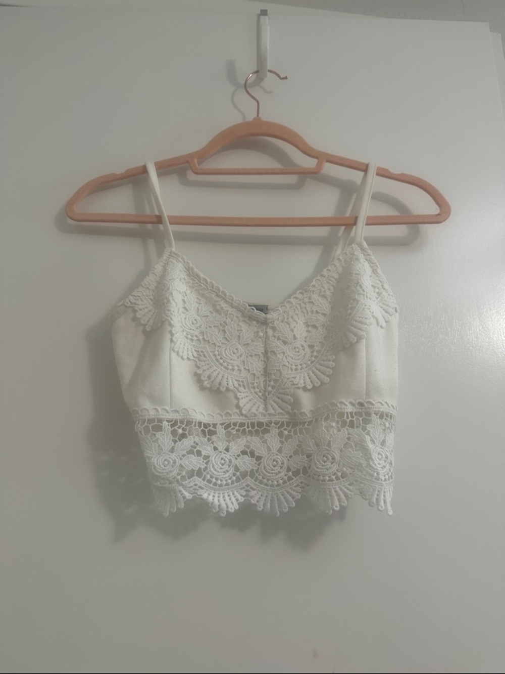 Lace Trim White Cropped Cami Top
